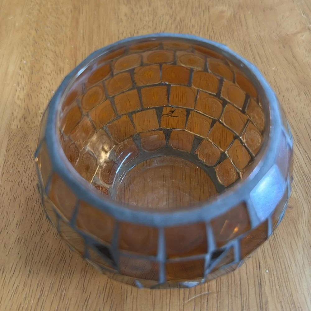 🛑Fall Pumpkin Mosaic Glass Candle Holder Autumn Thanksgiving